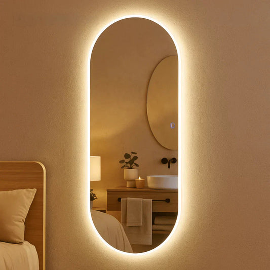 Full-Length Mirror with Straight Base and Warm/Cool Touch LED, 150 × 40 cm and 110 × 50 cm – Polished – Sale