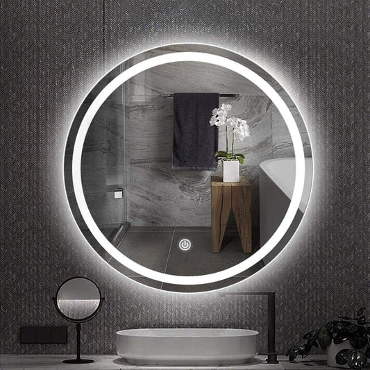 Round Polished Mirror with LED Lighting and Touch Button – SALE